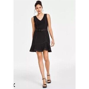 KARL LAGERFELD PARIS Womens Black Scuba Crepe Dress Size 14 Office Career Casual